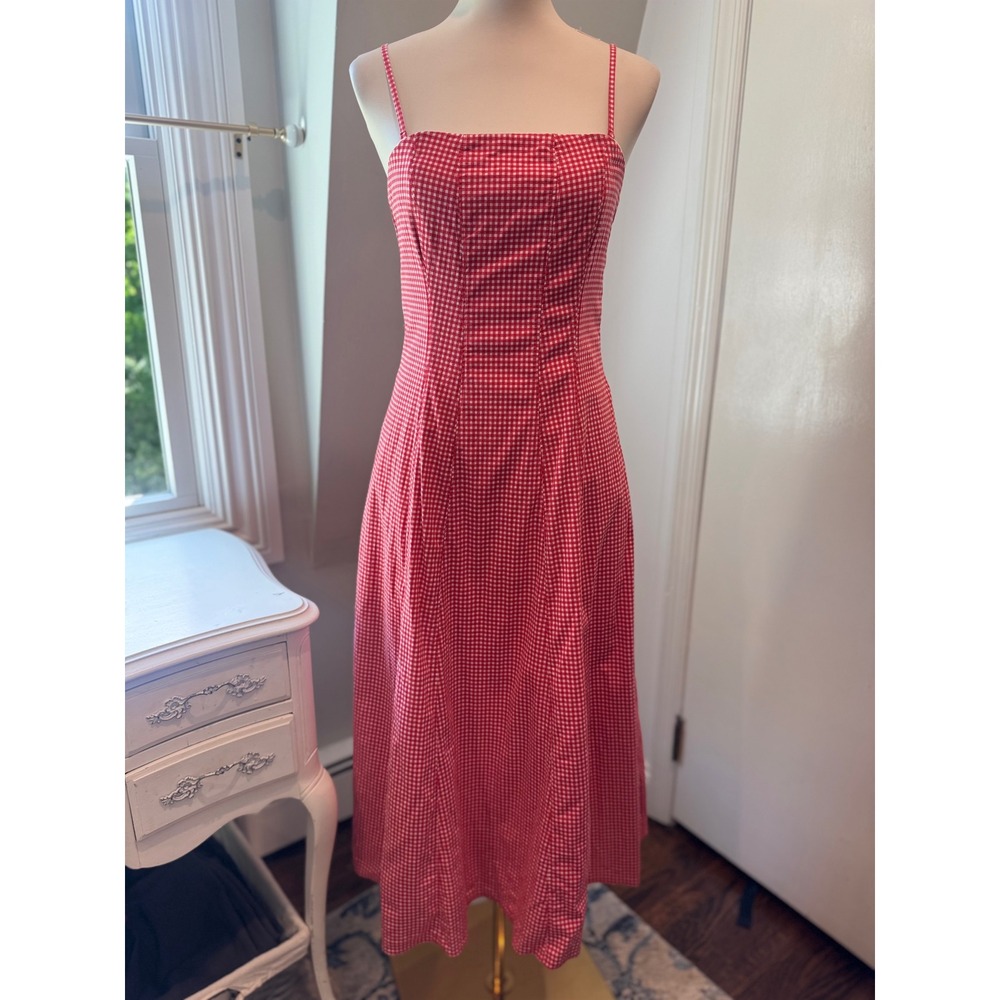Abercrombie & Fitch Red/White Gingham Midi Dress w/Pockets | Size Medium